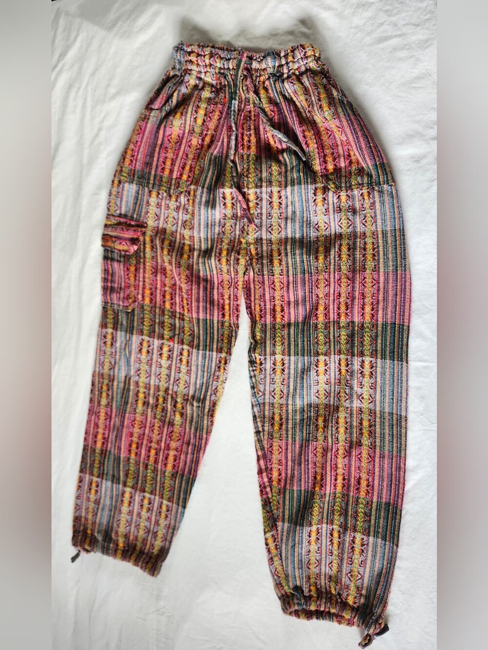 Boho Multicolor Striped Wide-Leg Pants with Drawstring